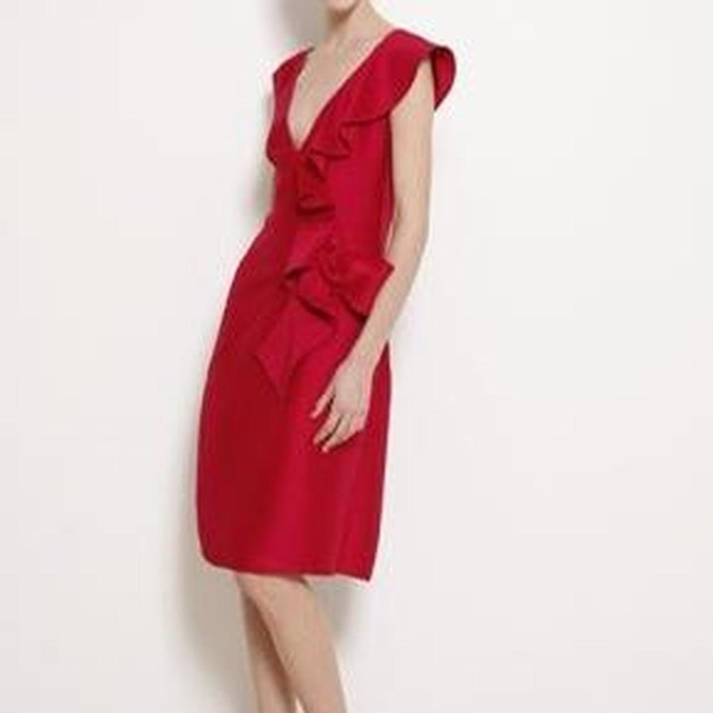 Valentino Fuchsia Ruffle Rose V-Neck Silk Women's Dress 2009 Derby Race Wedding